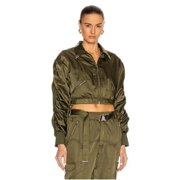 RETROFÊTE Mia bomber jacket & Kira jogger satin set Army Green - Picture 3 of 16